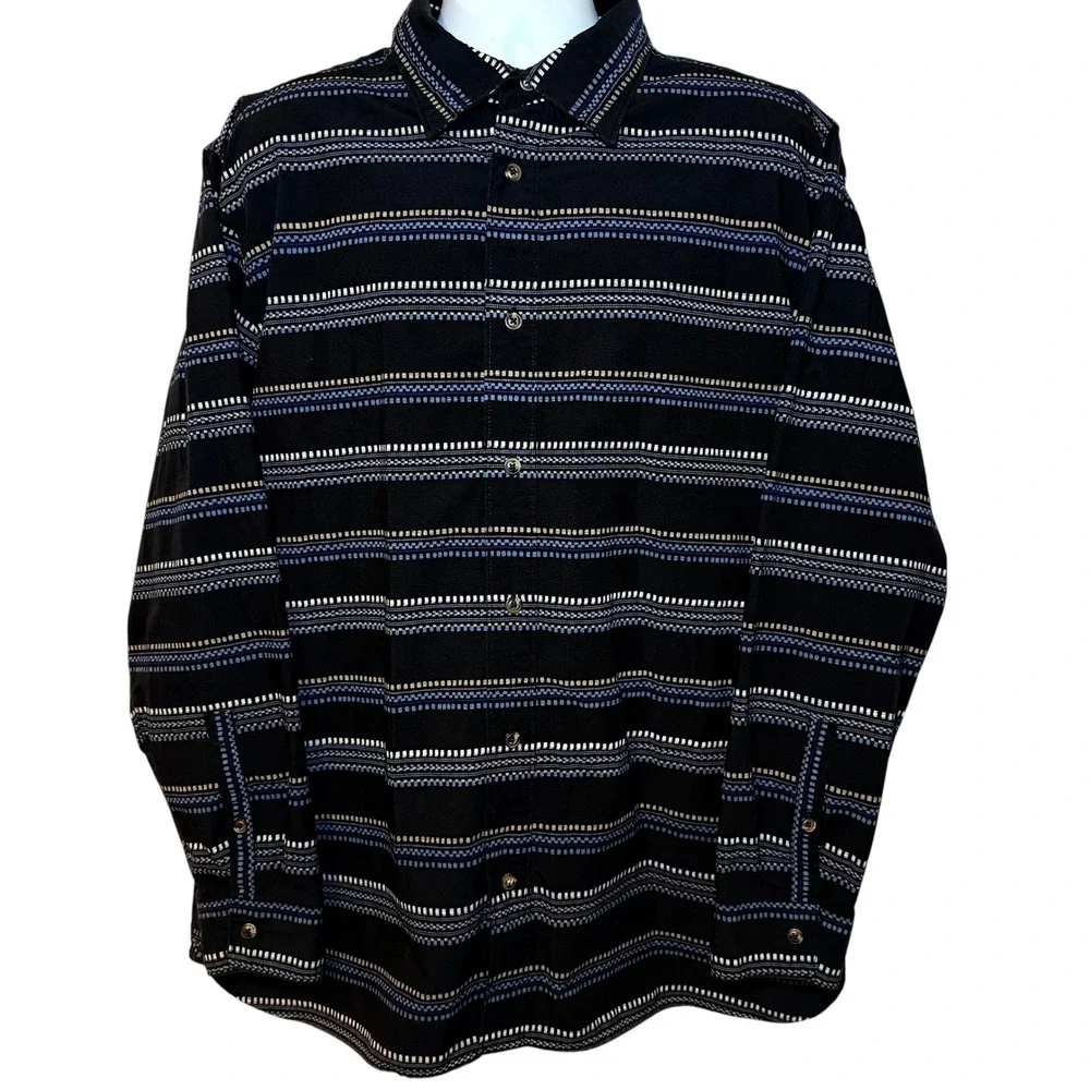 The North Face Mens XXL Black Geometric Striped Long Sleeve Button Down Shirt